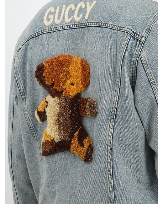 Veste en denim à appliqué ours en peluche Gucci pour homme en coloris Bleu  | Lyst