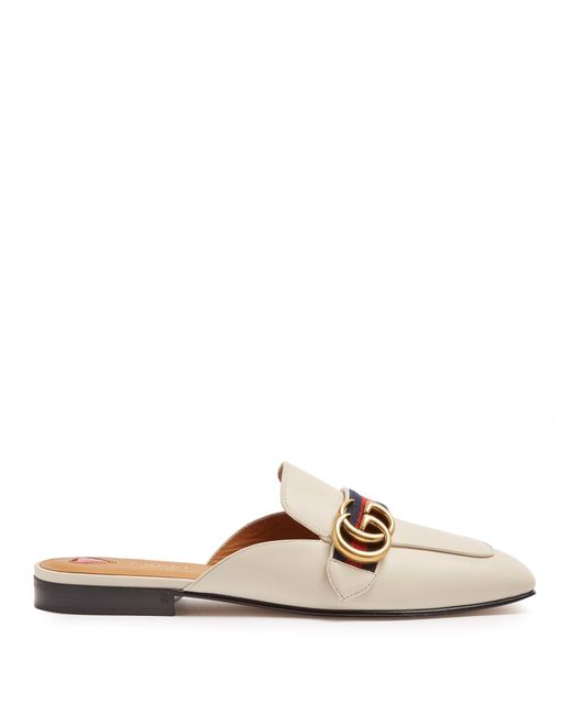 Gucci Peyton Leather Mules in White | Lyst