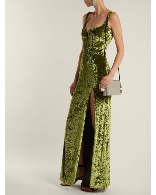 Galvan London Corset Hammered Velvet Dress in Green | Lyst