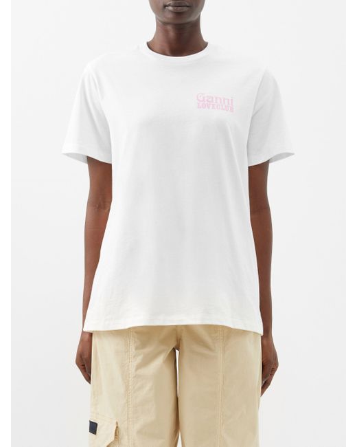Ganni Nightclub Logo-print Cotton-jersey T-shirt in White | Lyst