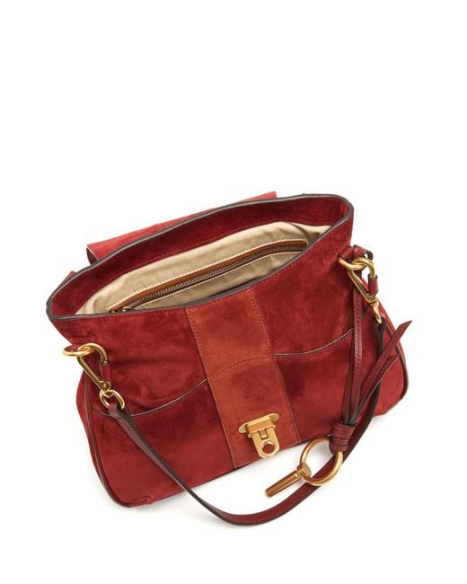 Chloé Lexa Small Suede Shoulder Bag in Red | Lyst