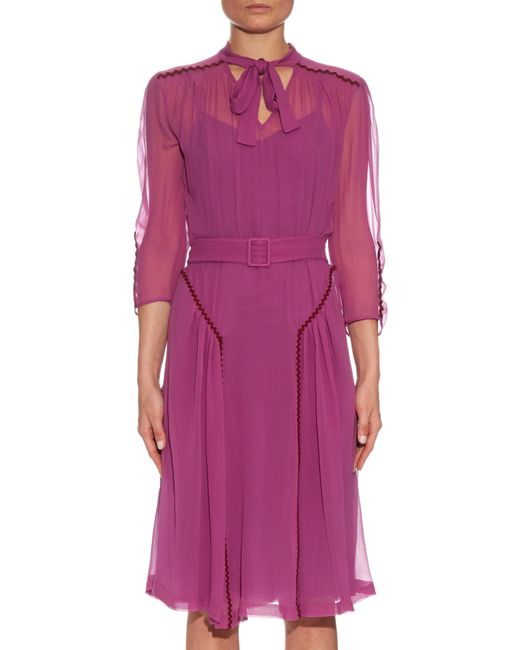 Bottega Ricrac Trimmed Silk Midi Dress in Pink Lyst