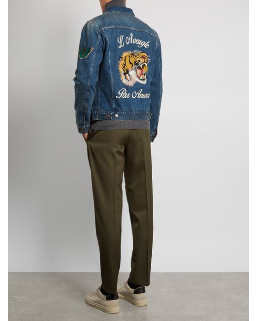 Gucci Tiger-embroidered Denim Jacket in 