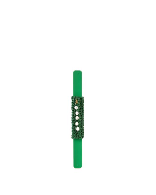 Lucy Folk Pearl Diver Slap Crochet And Pearl Bracelet in Green