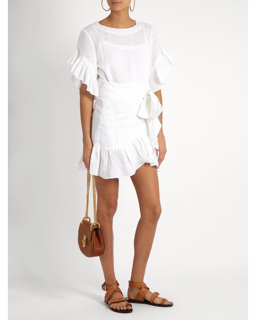 synder Mirakuløs teenager Étoile Isabel Marant Delicia Ruffled Linen Mini Dress in White | Lyst