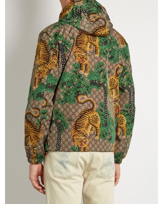 Gucci Tiger-print Hooded Jacket in Green for Men | Lyst UK