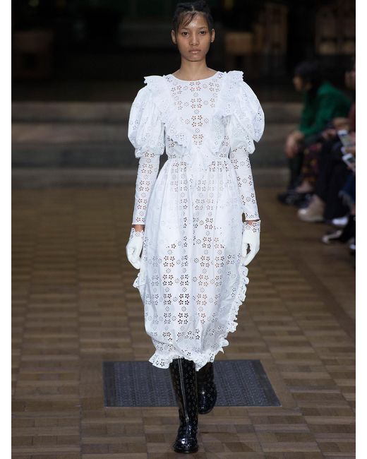 Simone rocha Broderie-anglaise Ruffled Dress in White | Lyst