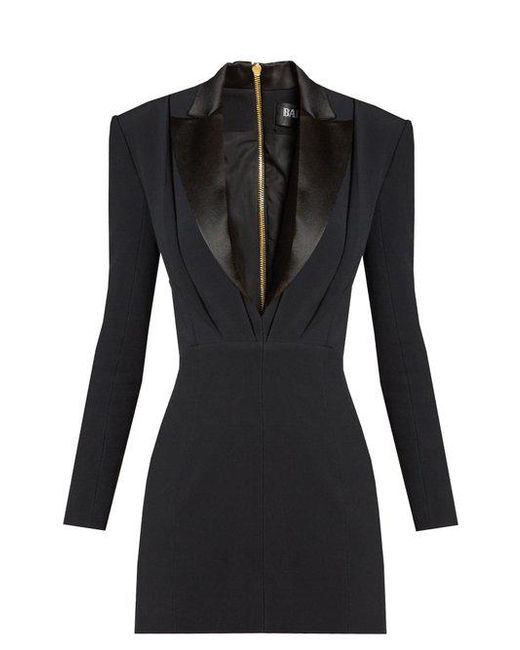 Balmain Satin-lapel Mini Tuxedo Dress in Black | Lyst
