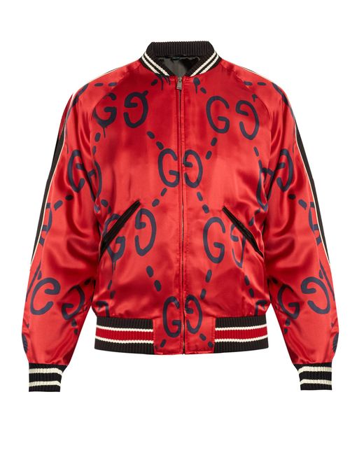Gucci Ghost-print Satin Duchesse Bomber Jacket in Red for Men | Lyst