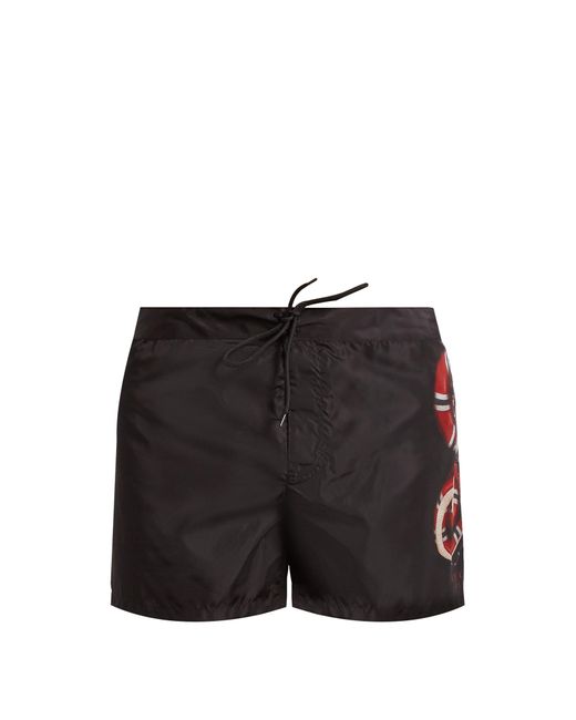 Gucci Snake-print Taffeta Swim Shorts in Black for Men | Lyst
