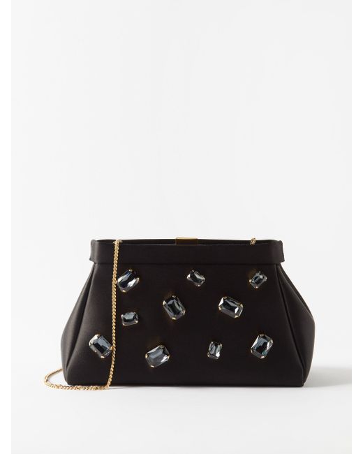 DeMellier Cannes Mini Crystal-embellished Satin Clutch Bag in Black | Lyst
