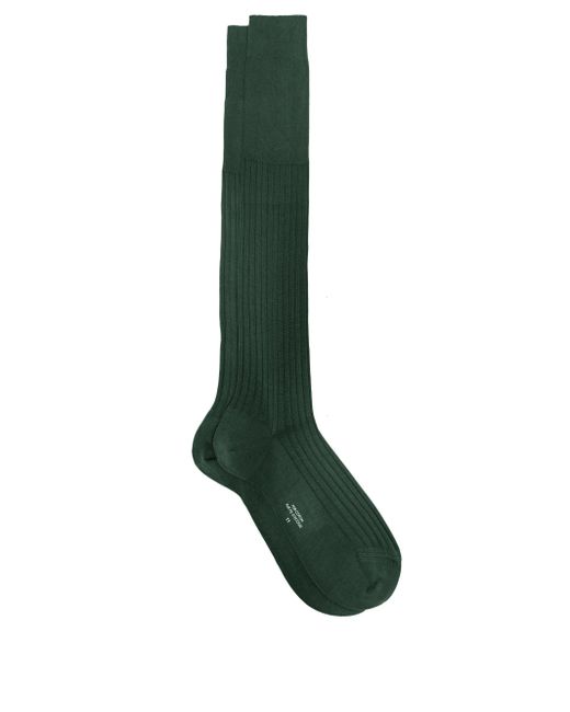 Charvet Green Long Ribbed Cotton Socks for men