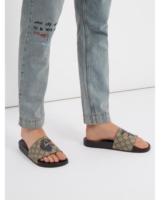 Gucci Wolf print Gg Supreme Slides for Men Lyst