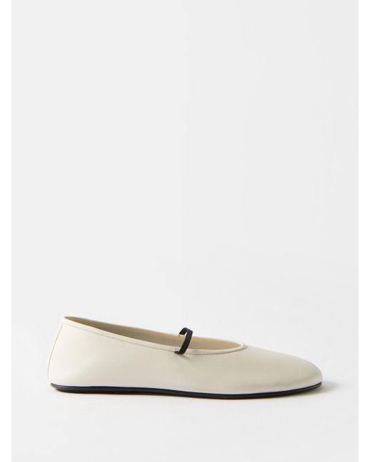 The Row Leather Ballet Flats in White Lyst