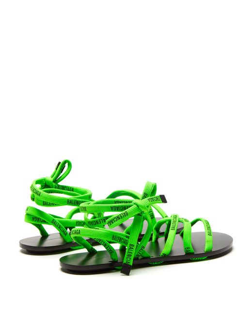 Balenciaga Logo Laced Wrap Around Flat Sandals in Green | Lyst Australia
