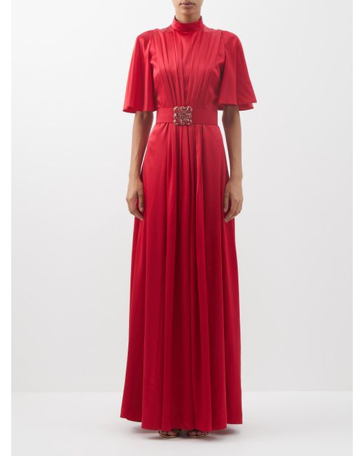 Andrew Gn Crystal-embellished Gathered Silk-satin Gown