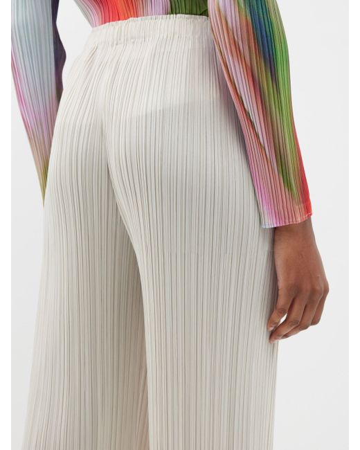 Pleats Please Issey Miyake White Technical-pleated Wide-leg Trousers