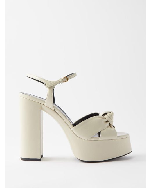 Saint Laurent Bianca 85 Knotted Leather Platform Sandals in White | Lyst