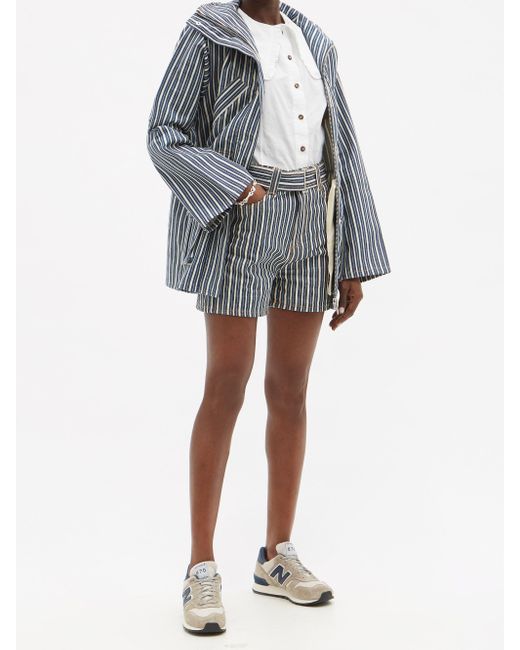 blue and white striped denim jacket