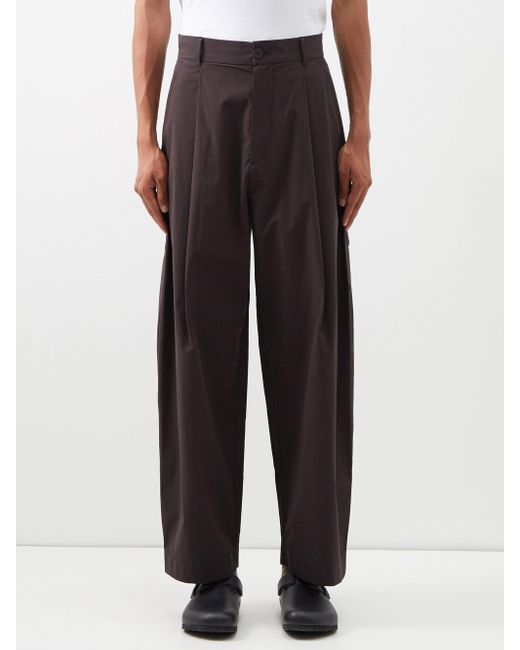 Studio Nicholson Guild Pleated Cotton Trousers in Dark Brown (Brown ...