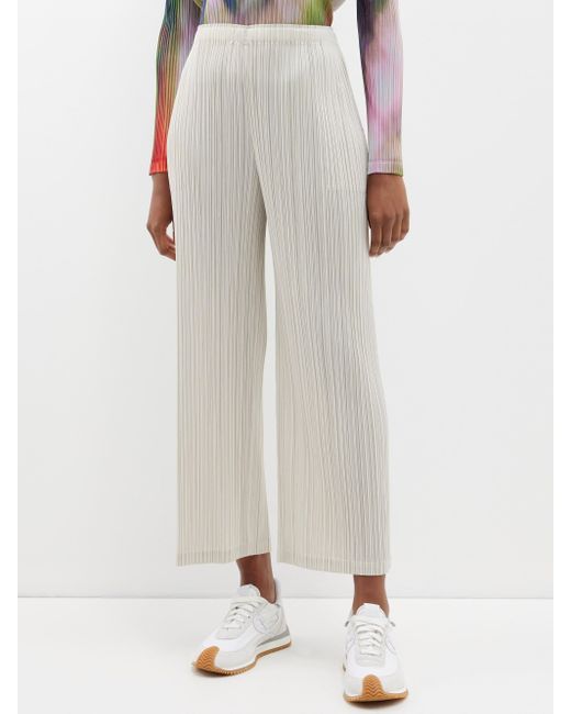 Pleats Please Issey Miyake White Technical-pleated Wide-leg Trousers