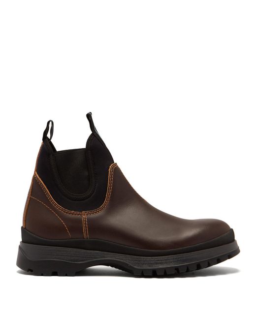 Prada Brixxen Neoprene-panelled Leather Chelsea Boots in Brown for Men |  Lyst