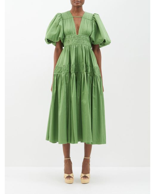 Aje. Fallingwater Pintuck-pleated Cotton Midi Dress in Green | Lyst UK