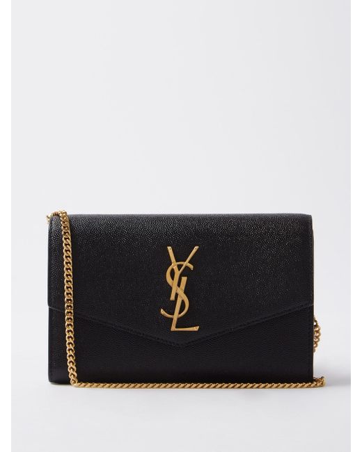 Saint Laurent Uptown Ysllogo Pebbledleather Crossbody Bag in Black