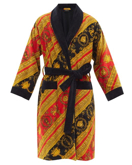 Versace Baroqueprint Cottonvelour Bathrobe in Red for Men Lyst