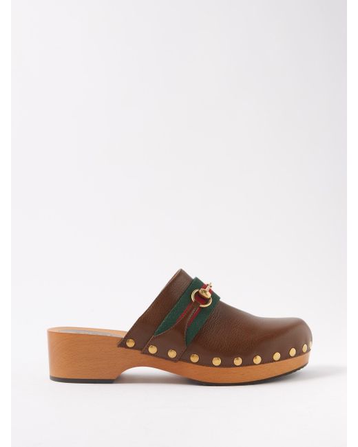 Gucci Horsebit stripe Leather Clogs in Brown for Men Lyst Australia