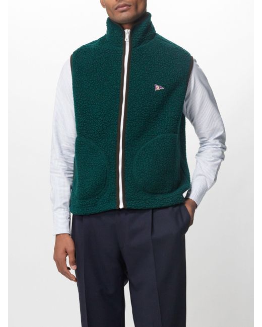 Drake's Green Zip-up Wool-blend Fleece Gilet for men