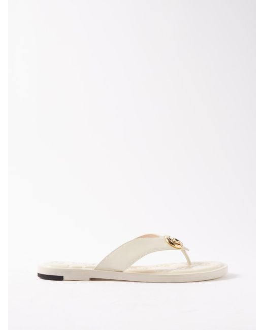 Gucci Nadeline Gg-logo Leather Flat Sandals in White | Lyst
