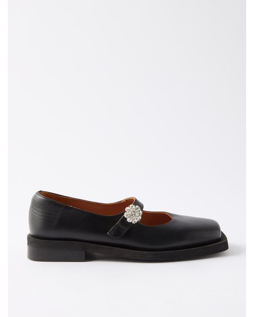 Ganni Crystalembellished Leather Mary Jane Shoes in Black (White
