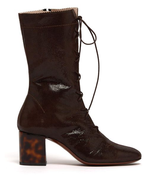 ALEXACHUNG Forever Lace Up Lizard Effect Suede Boots in Brown | Lyst