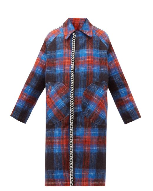Charles Jeffrey Chain-trim Single-breasted Tartan-wool Coat in