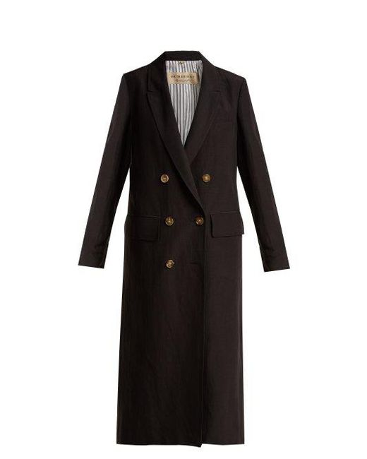Burberry Parwood Double-breasted Linen-blend Coat in Black | Lyst