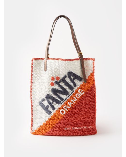 Anya Hindmarch Fanta Straw And Leather Tote Bag in Red | Lyst