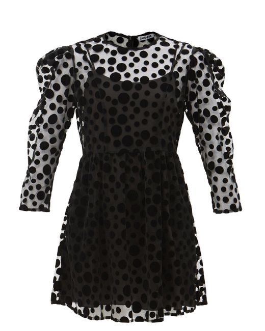 BATSHEVA Prairie Polkadot Flockedtulle Mini Dress in Black Lyst UK