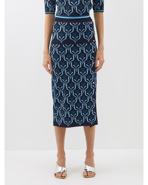 Paco Rabanne Monogram-jacquard Knit Midi Skirt in Blue | Lyst UK