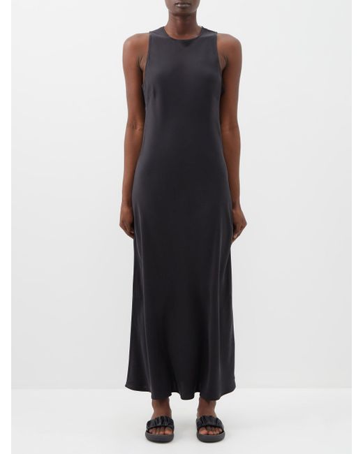 Asceno Valencia High-neck Silk-twill Maxi Dress in Black | Lyst Canada