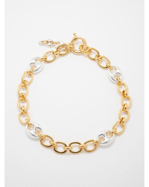 Timeless Pearly Metallic Link 24kt Gold & White Gold-plated Necklace