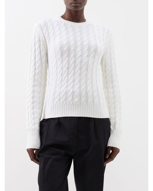 Totême Cableknit Wool Sweater in White Lyst
