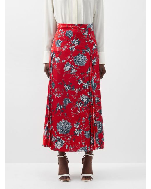 Erdem Flora Penrose Floral-print Satin Midi Skirt in Red | Lyst Canada