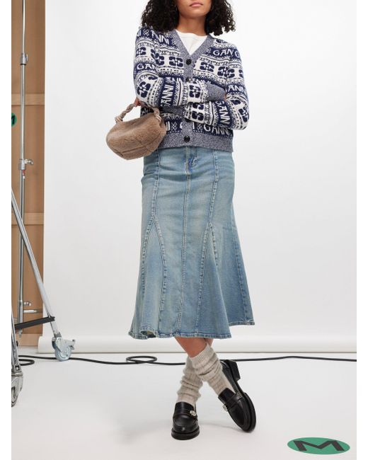Ganni Organic-blend Denim Midi Skirt in Blue | Lyst
