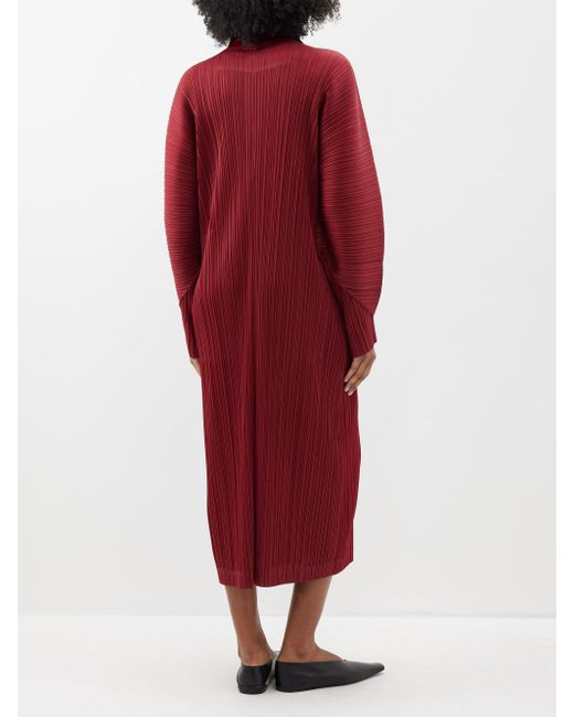 Pleats Please Issey Miyake Red Zipped Technical-pleated Coat