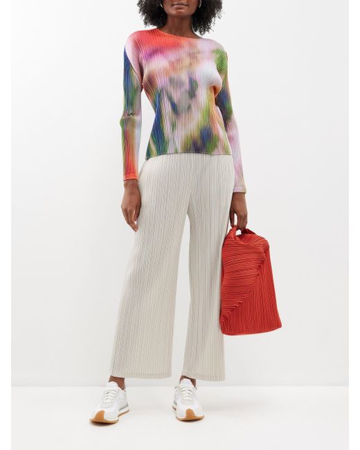 Pleats Please Issey Miyake Multicolor Abstract-print Technical Pleated Top