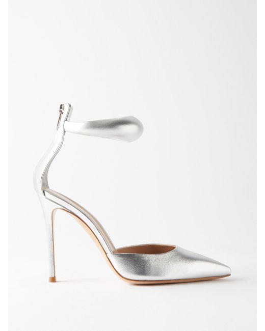 Gianvito Rossi Paddedstrap 105 Metallicleather Sandals in White Lyst