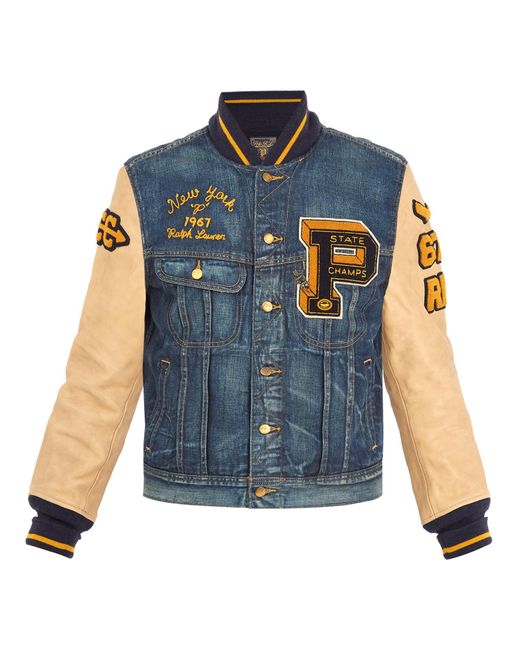 Polo Ralph Lauren Leather-sleeved Denim Varsity Jacket in Blue for Men |  Lyst Canada