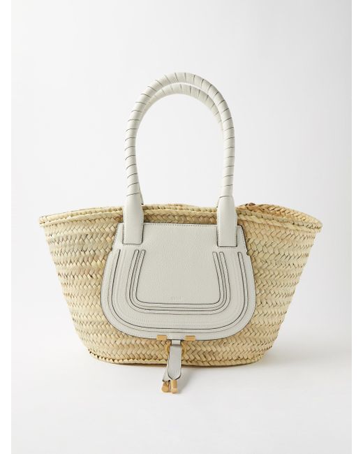 Chloé Marcie Medium Raffia And Leather Basket Bag in White | Lyst UK