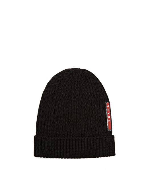 Prada Wool Ribbed-knit Beanie Hat in 